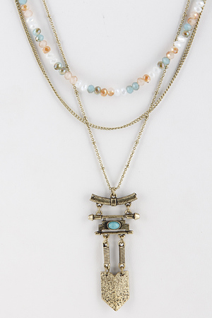 Aztec Layered Necklace with Bead and Pendant Detail 5ICJ2